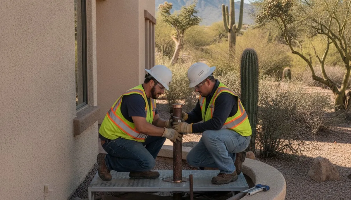 Plumber repairing a Mesa, AZ plumbing system for a local home service call